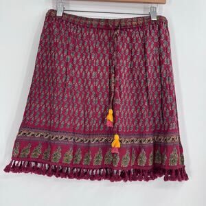 Raga Anthropologie Boho Tassle Rust Elastic Waist Skirt Women’s Large NEW